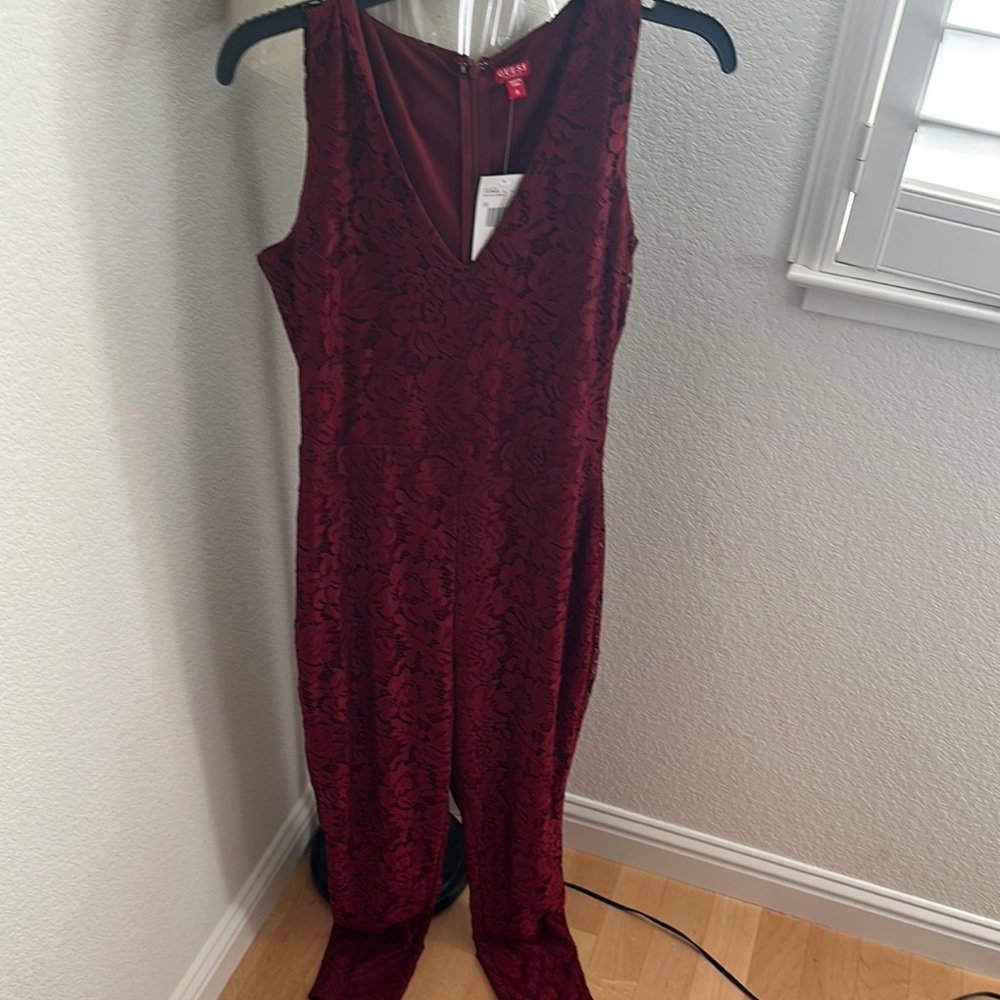 Guess Burgundy Lace Jumpsuit